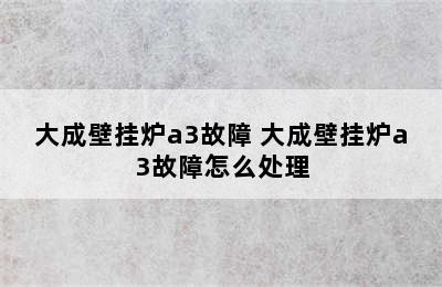 大成壁挂炉a3故障 大成壁挂炉a3故障怎么处理